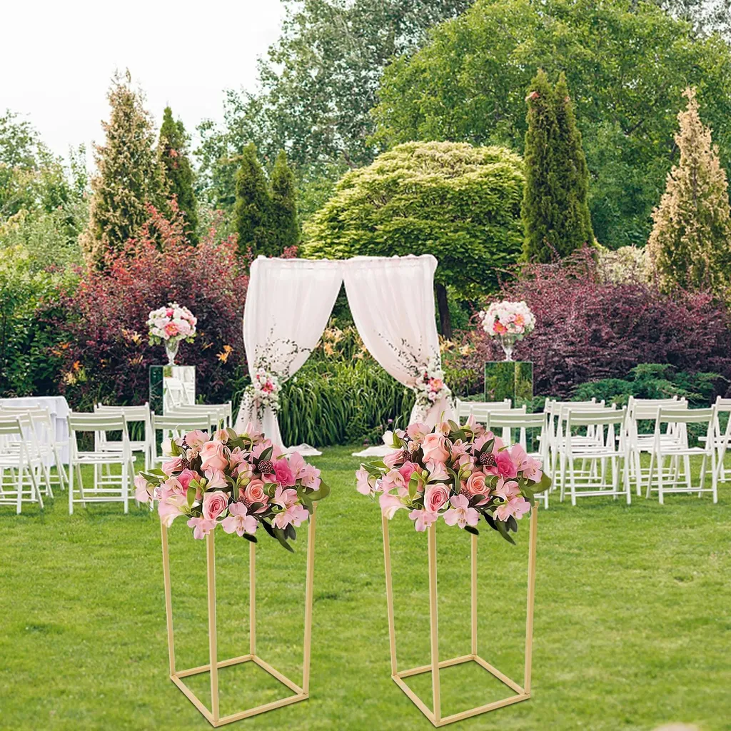 Présentoir de Fleurs de Mariage en Or : Centre de Table Moderne en Fer - 2