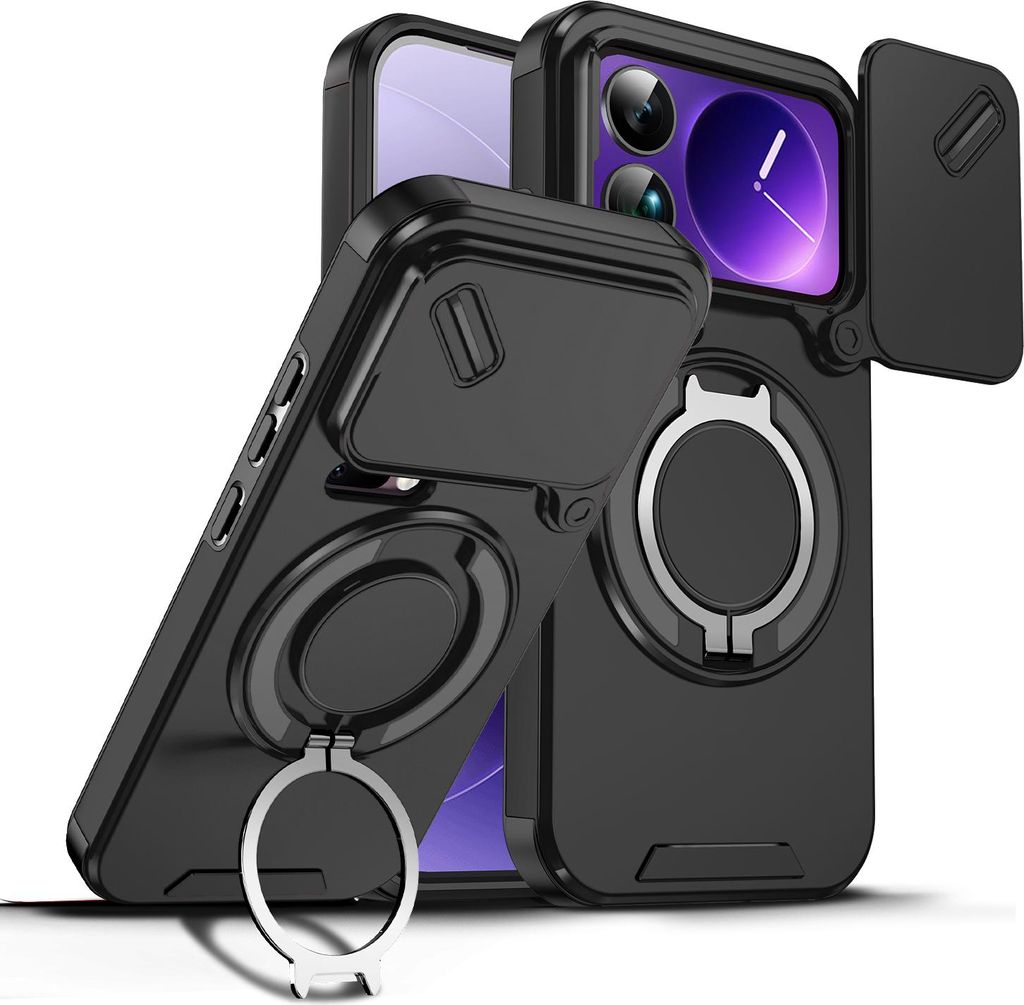 Handyhülle für Xiaomi 17 Pro Dual-Layer Stoßfest Militär Hülle mit Dia Kameraschutz und Magnetisch Ring Ständer Schwarz