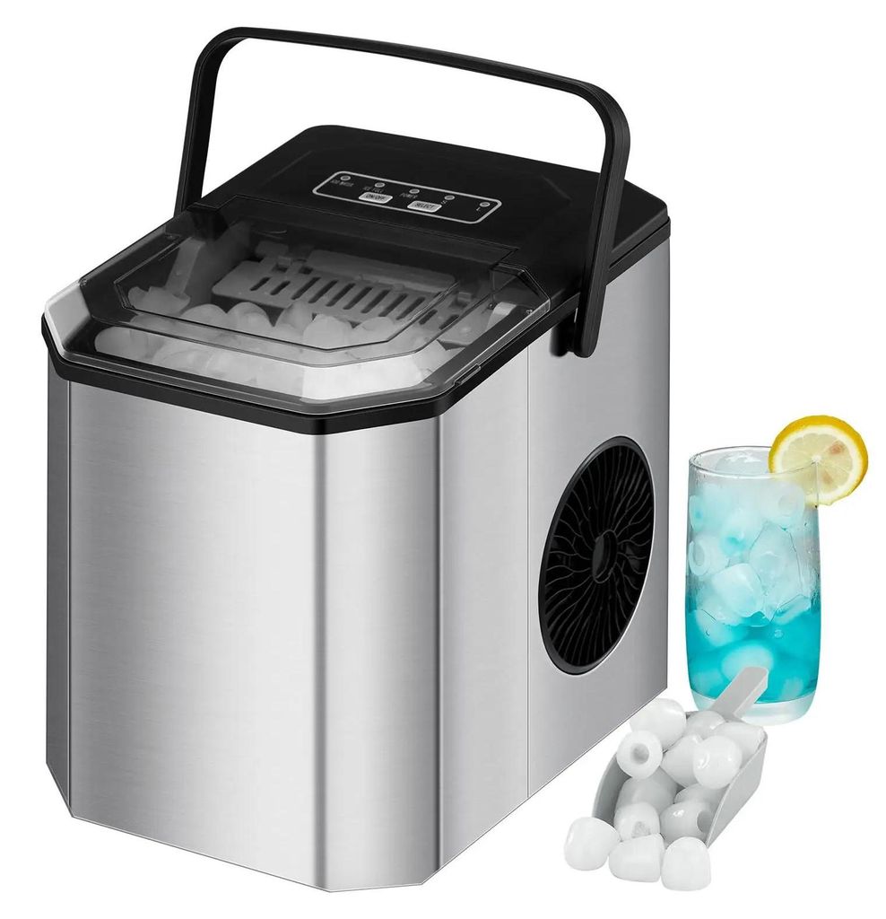 Eiswürfelmaschine - Eiswürfelbereiter Tischgerät - 120 W - 12 kg/24 h - 9 Würfel in 6 Min - Selbstreinigend - Leise - Edelstahl - Silber