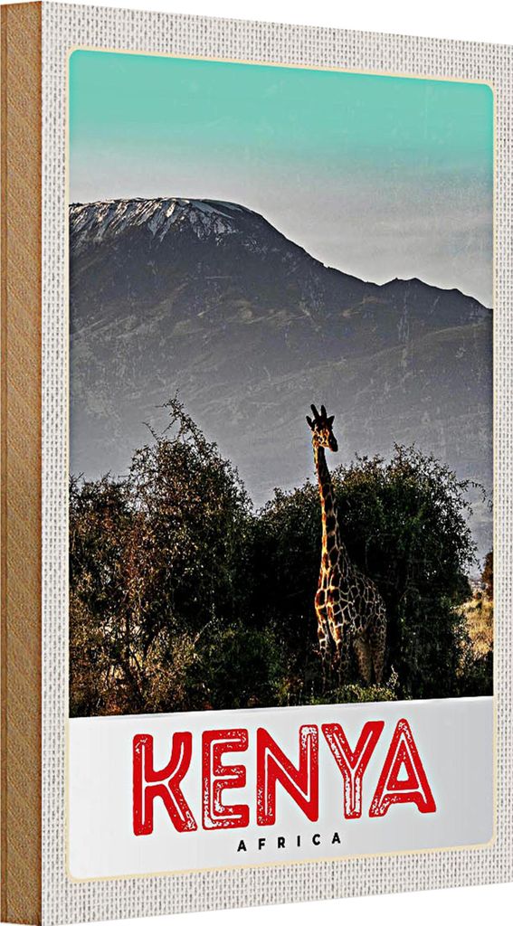 Holzschild Reise 20x30cm Kenia Ostafrika Giraffe Wildnis Natur
