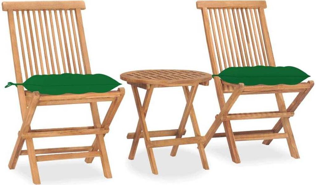 Möbel 3-tlg. Garten-Essgruppe mit Kissen Klappbar Massivholz Teak - Gartenmöbelgarnituren 3063191