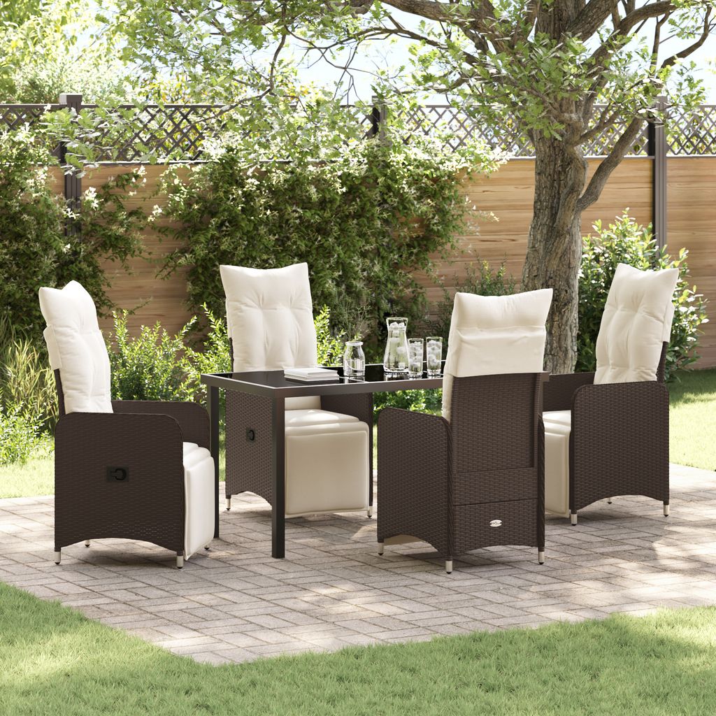5-teiliges Garten-Esszimmer-Set mit Kissen Braun Poly-Rattan, Gartenstühle DesignMöbel Neu