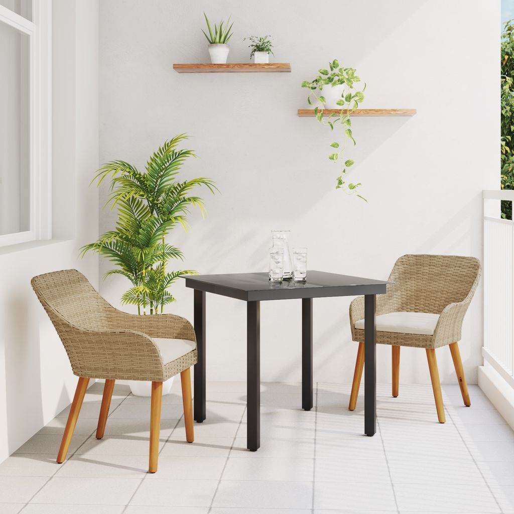 3-teiliges Garten-Essset Beige Poly Rattan, Gartentische DesignMöbel Neu
