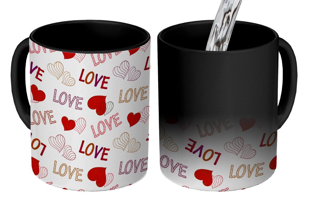 KitchenYeah Zauber Tasse Zaubertasse Magic Liebe - Herz - Muster 350 ml Farbwechsel Becher Geschenk Geschenkidee - Magic-Tasse - Fototasse - Kera...