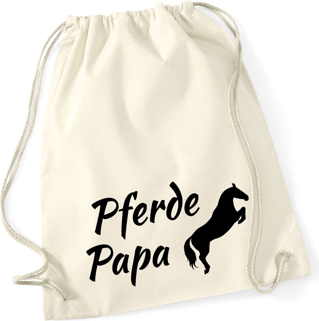 Huuraa Turnbeutel Pferdepapa Silhouette 12 Liter Natural Baumwolle Rucksack Geschenkidee
