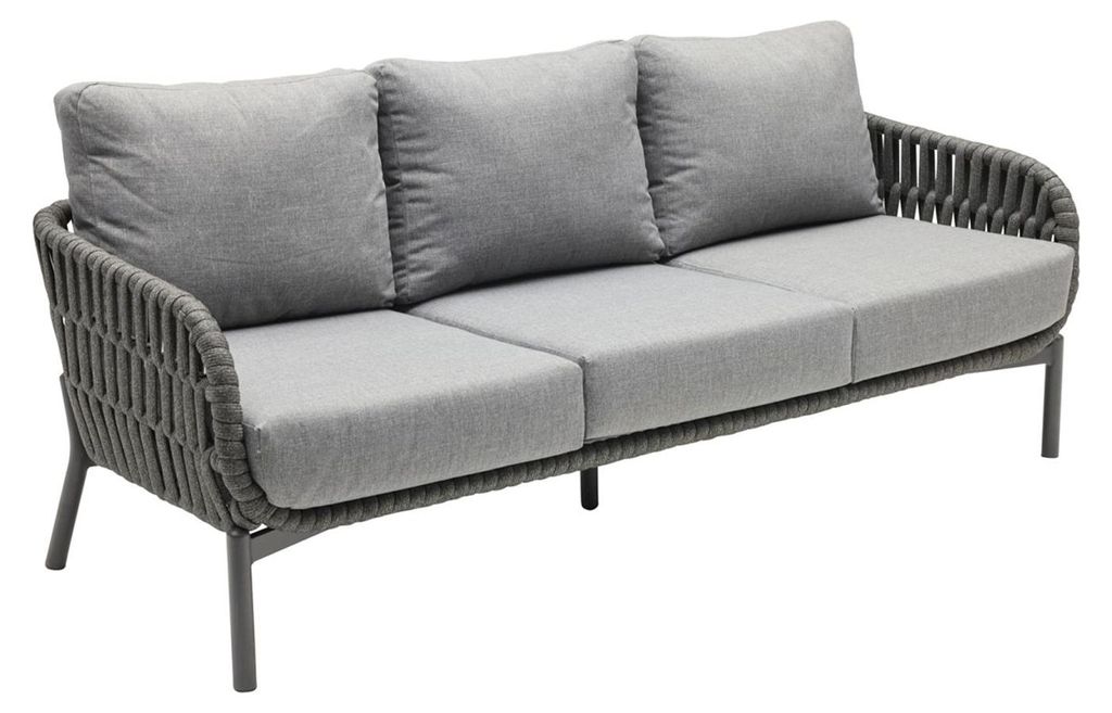 Loungesofa Malte 3-Sitzer Gartensofa mit Polster Relaxsofa Rope Anthrazit