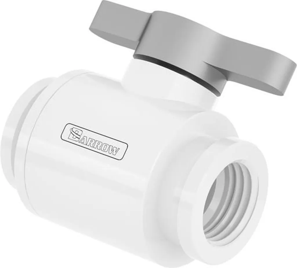 Vanne Barrow G1/4 Argent et Blanc 10mm avec Mécanisme à Bille Rotatif