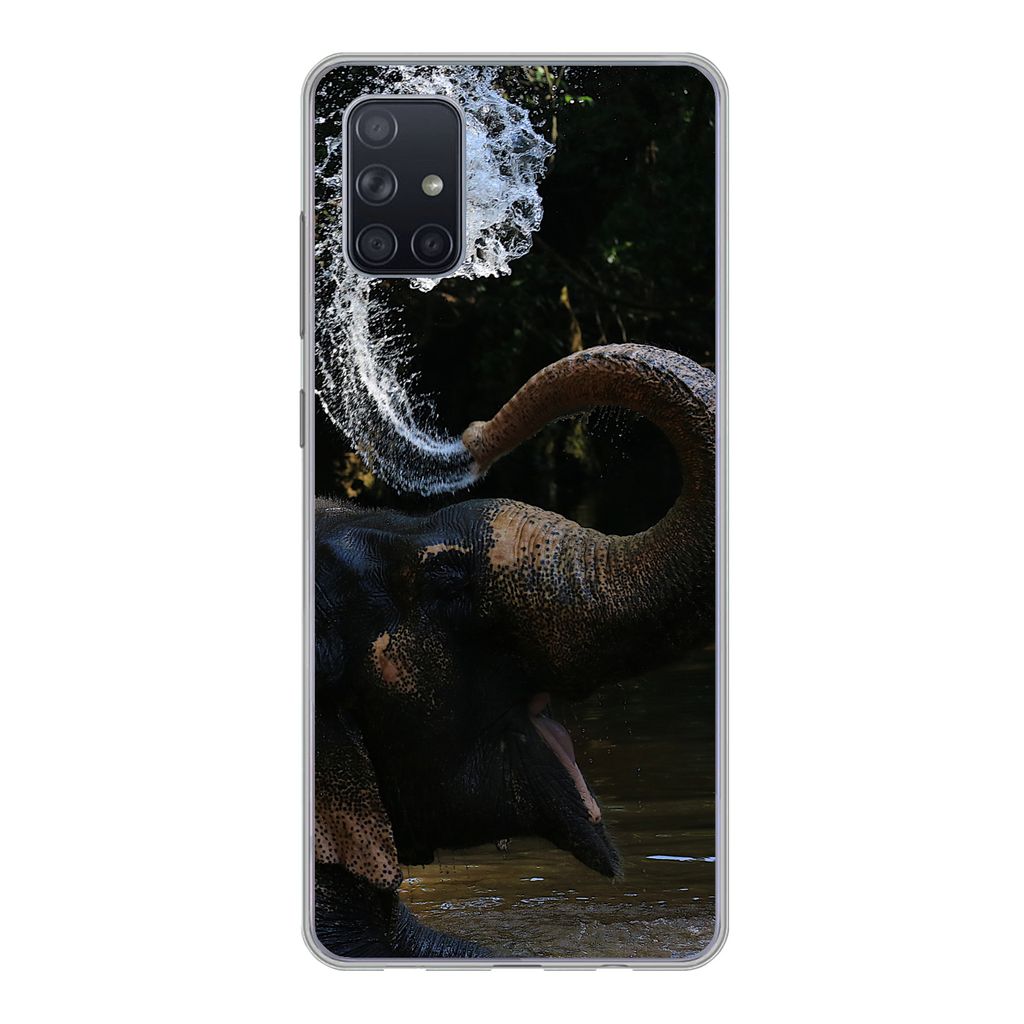 MuchoWow Handyhülle Schutzhülle Hülle für Samsung Galaxy A71 Elefant - Wasser - Rüssel - Tiere - Natur Silikon Softcase Handy Hülle - Karte...