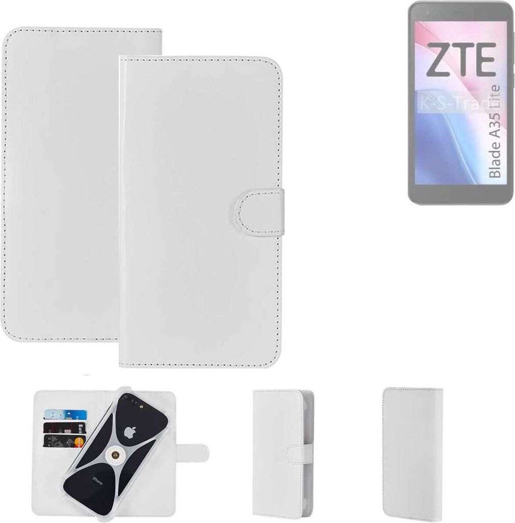 K-S-Trade Handy Hülle Schutz Hülle kompatibel mit ZTE Blade A35 Lite Cover Case Bookstyle Bumper weiß 1x