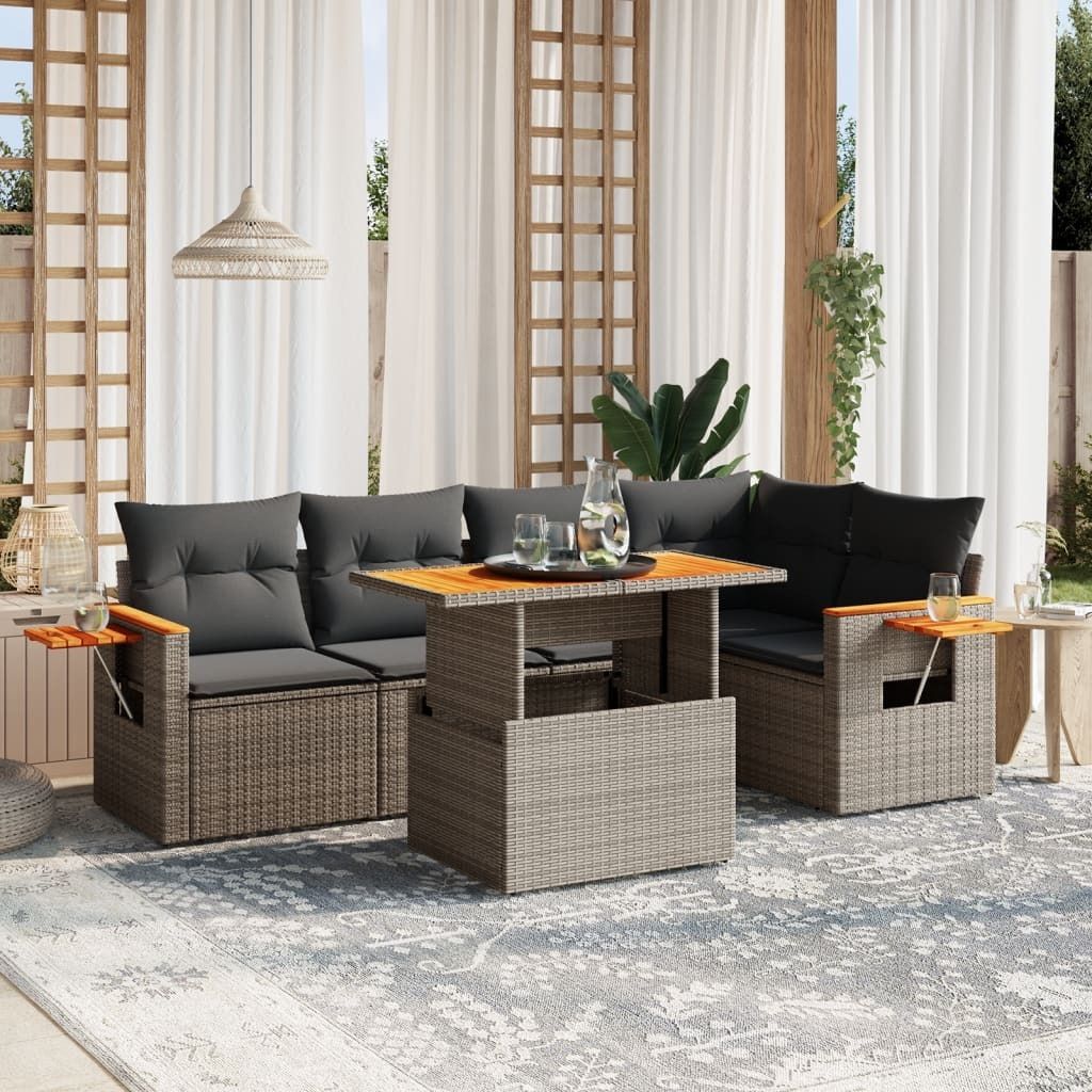 Maison Exclusive - 6-tlg. Garten-Sofagarnitur mit Kissen Grau Poly Rattan