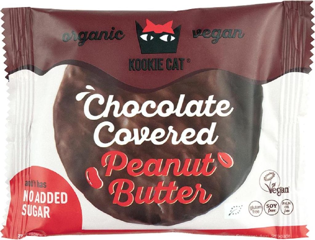 CIASTKO WEGAŃSKIE Z CZEKOLADĄ BEZ DODATKU CUKRÓW I Z KREMEM Z ORZESZKÓW ZIEMNYCH BEZGLUTENOWE BIO 50 g - KOOKIE CAT