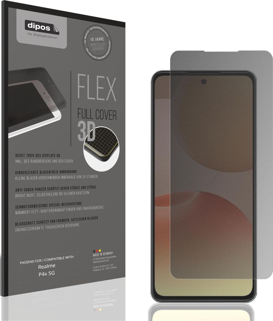 Full Cover Privacy Blickschutzfolie für Realme P4x 5G Folie Anti-Shock