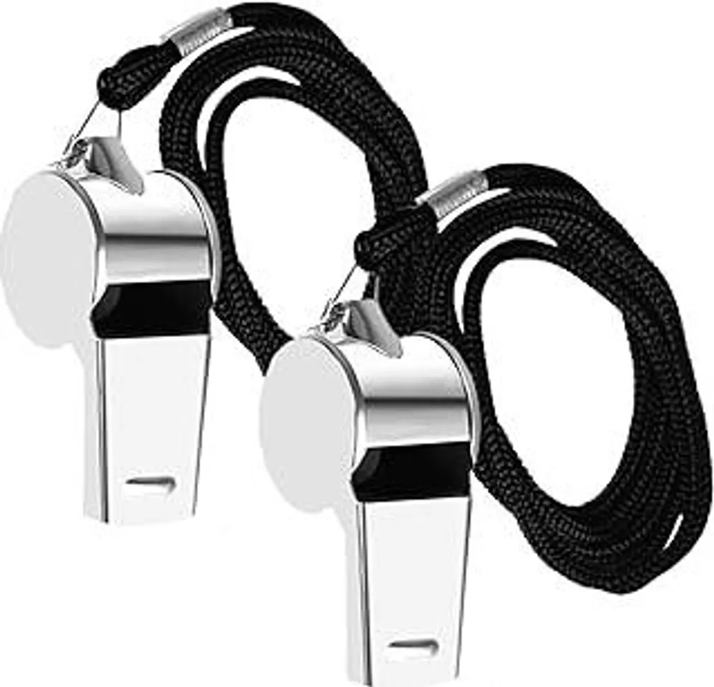 2 Fischietti Da Arbitro In Acciaio Inox Con Cordino Da 40 Cm - Forte E Chiaro Per Allenatori, Insegnanti, Escursionismo, Emergenze (Argento) - 3