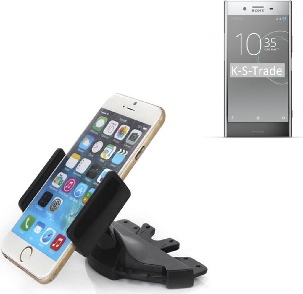 K-S-Trade CD Schlitz Halterung kompatibel mit Sony Xperia XZ Premium Autohalterung KFZ-Halter Radio Handy Halterung 360° drehbar schwarz