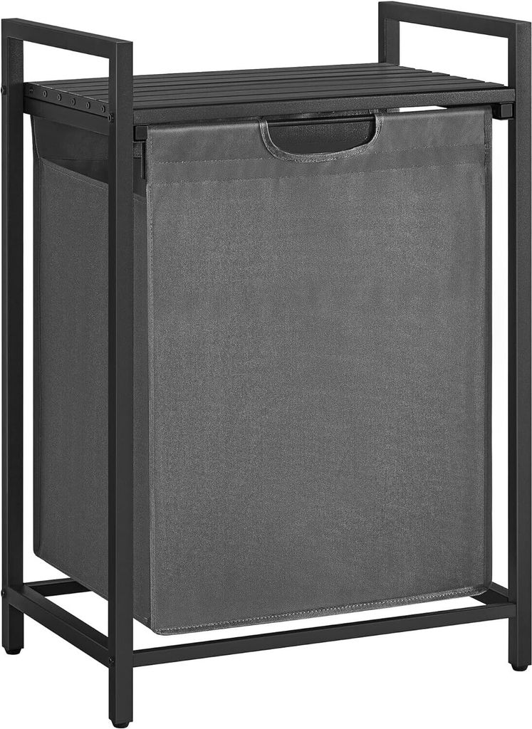 VASAGLE Wäschekorb, Wäscheeimer mit Ablage, Wäschebox, Wäschesack aus Oxford-Gewebe ausziehbar, abnehmbar, Metallrahmen, 65 L, 50 x 33 x 72 cm