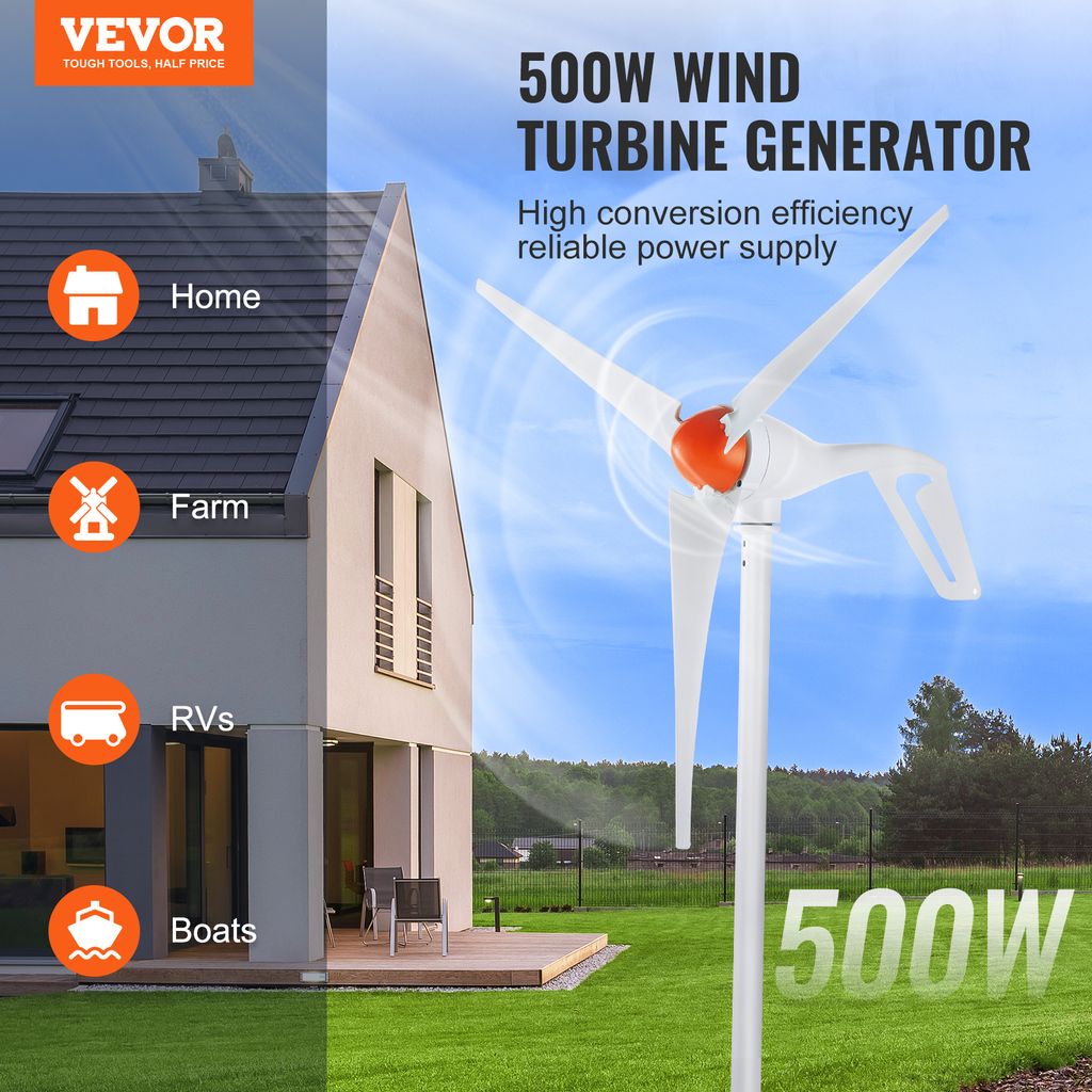 Turbina wiatrowa VEVOR 500 W 12 V 3-łopatowy generator Zdjęcie produktu 2