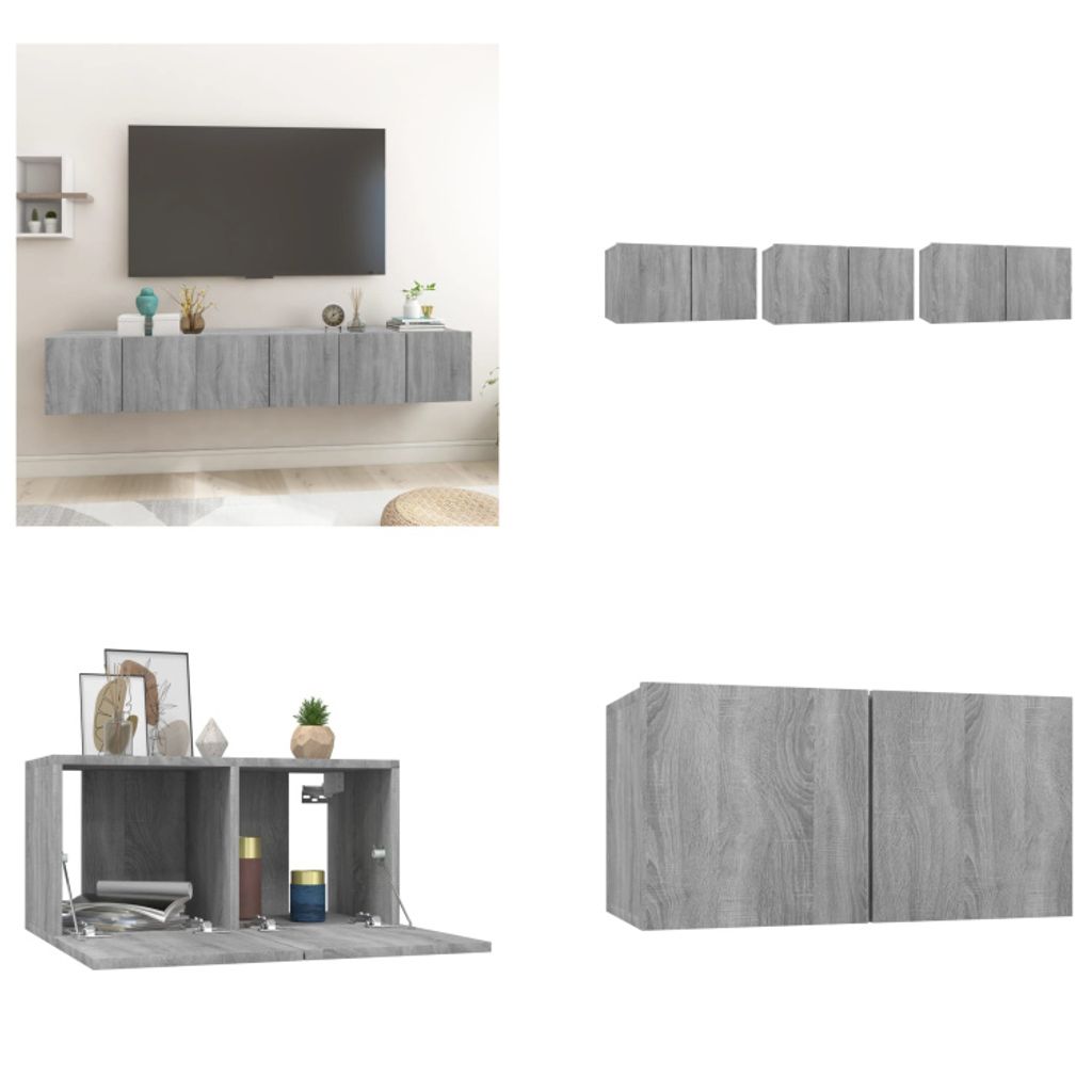 vidaXL TV Wandschrank Grau Sonoma 3 Stk. 60x30x30 cm Holzwerkstoff - TV-Wandschrank - TV-Wandschränke - TV-Schrank - TV-Möbel