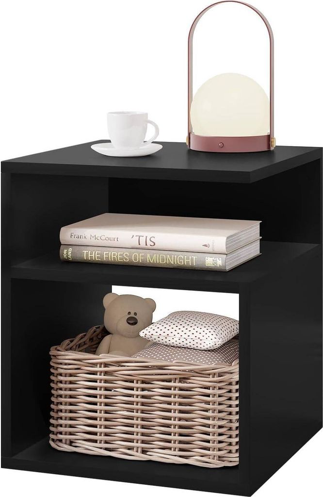 EUGAD Nachttisch, Beistelltisch, mit 2 offene Fächer, 35x41x35 cm, Schwarz