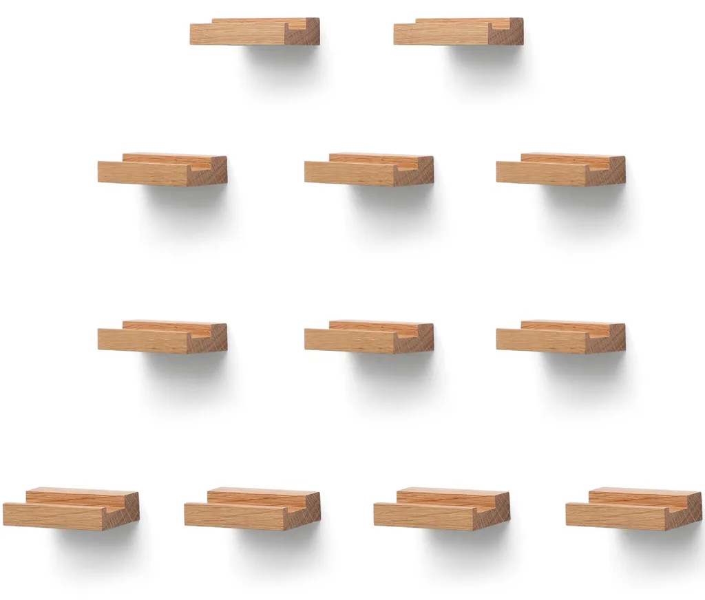 Présentoir vinyles mural en bois naturel lot de 12 supports chic