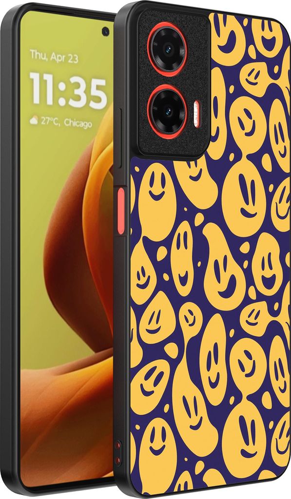 Smartphonica Handytasche passend für Motorola Moto G85 / Motorola Edge 50 Fusion mit Smiley Druck - TPU Rückseitenschutzhülle Emoji Design - Lil...