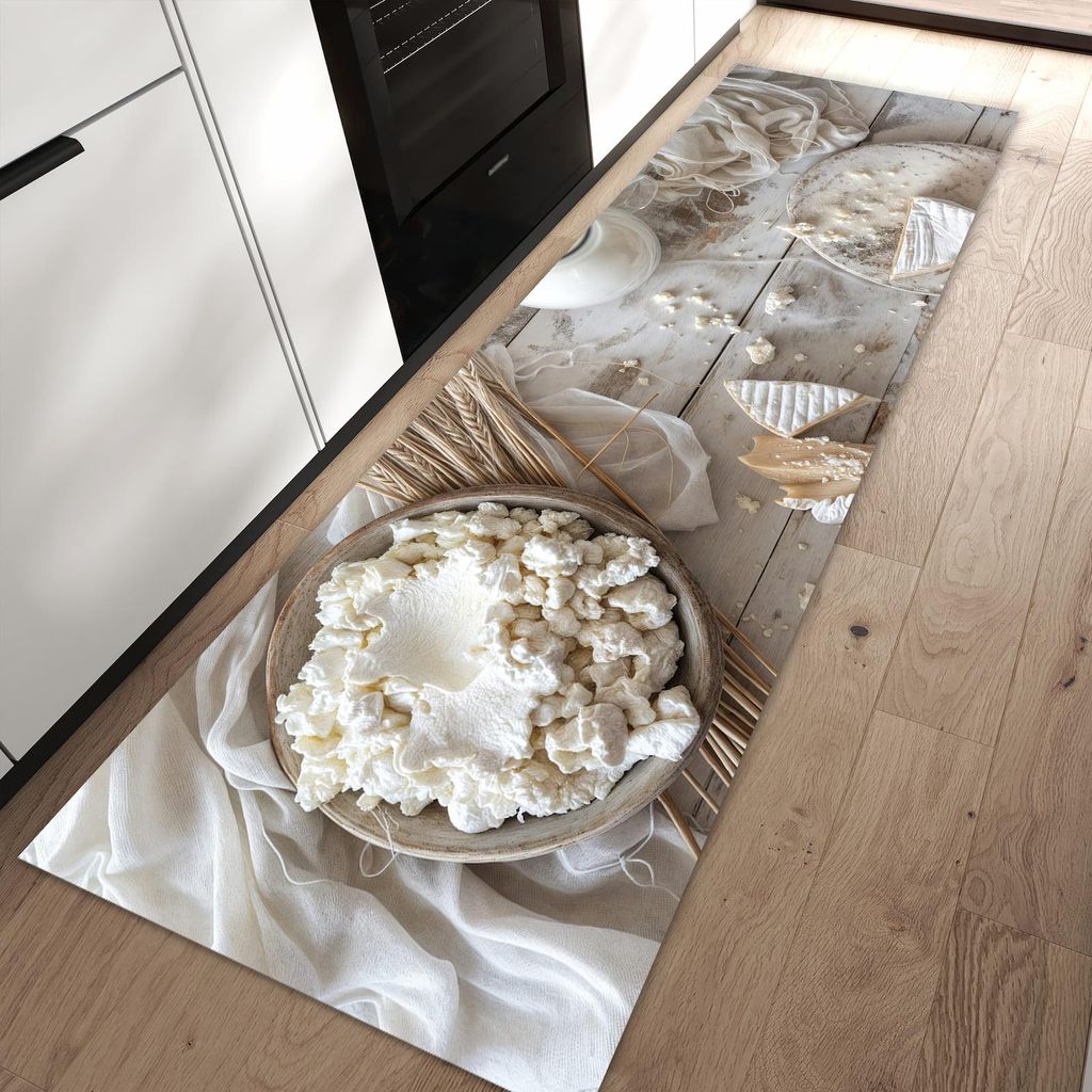 Küchenteppich 60x90cm rutschfest & abwischbar PVC Läufer - Ziegenkäse Schale