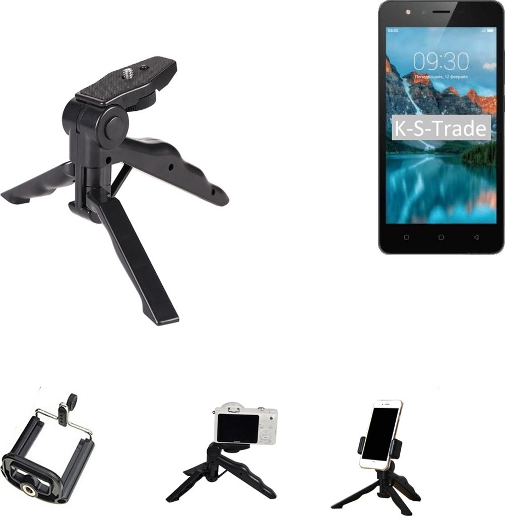 K-S-Trade Stativ Tisch-Ständer Dreibein Handy-Stativ Ständer kompatibel mit TP-LINK Neffos C5A Mini-Stativ Smartphone Tripod Handy-Stativ aus