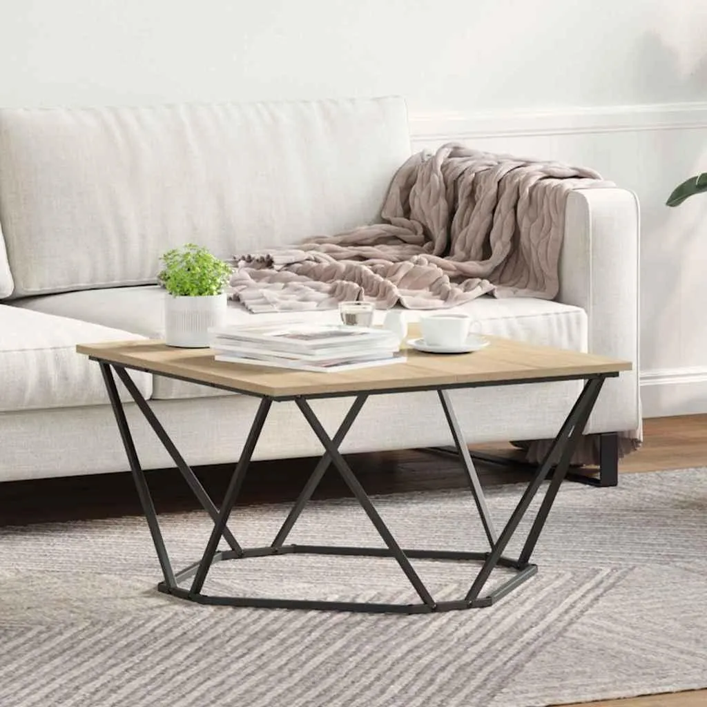 Tavolino Basso Soggiorno 80x80 cm Rovere Sonoma e Metallo Nero