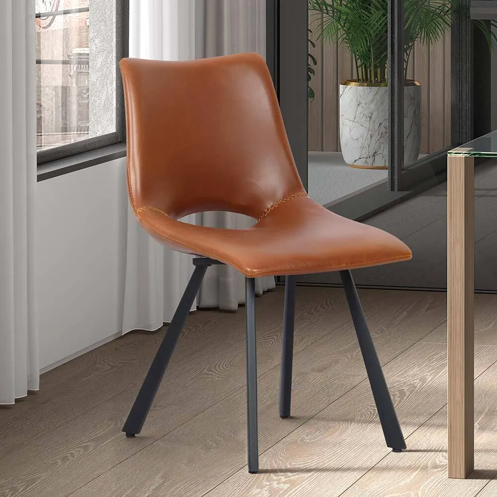 Stozy Kassiani Chaise de salle à manger en cuir Cognac pour intérieur