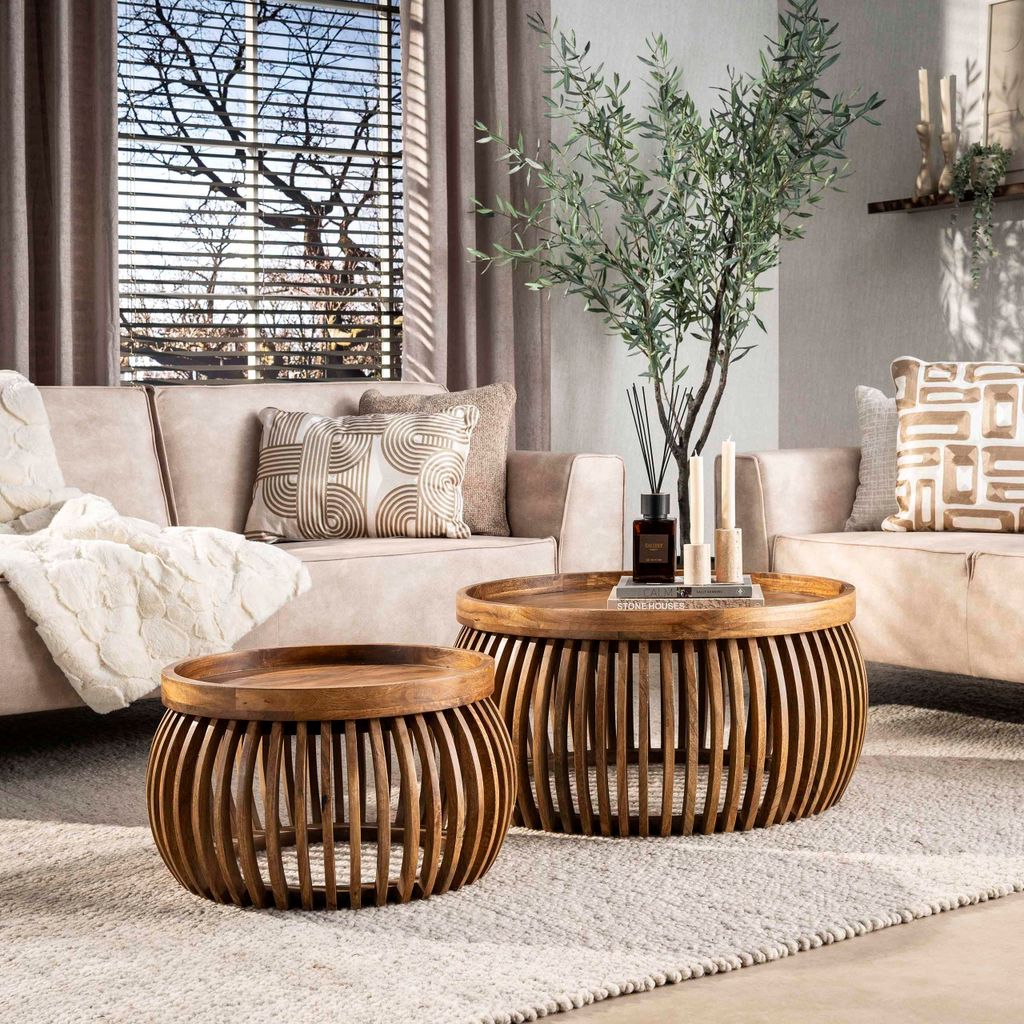 Couchtisch Tweak Curve 78+55 cm 2er Set rund Mangoholz Produktbild 