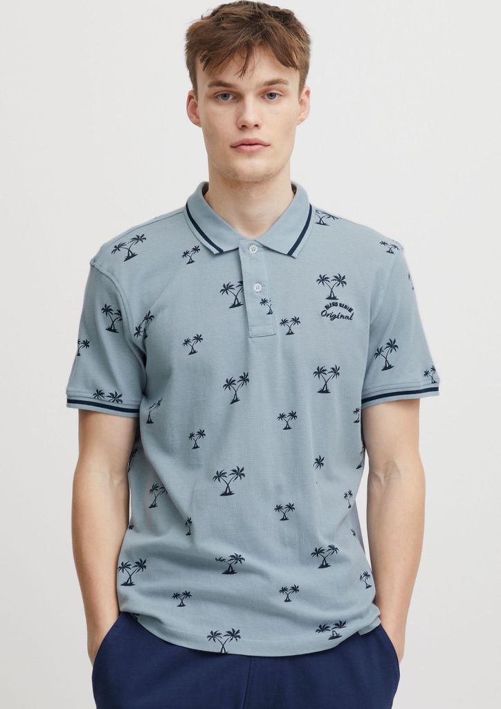 Blend 20715468 Polo Herren Poloshirt Polohemd Palmenmuster Polokragen Regular Fit Pique-Qualität