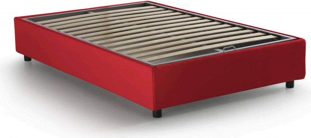 Quadratisches und halbes Bett Daccardi, Containerbett mit Stoffbespannung, 100% Italy, Frontöffnung, passend für Matratze Cm 120x200, Rot