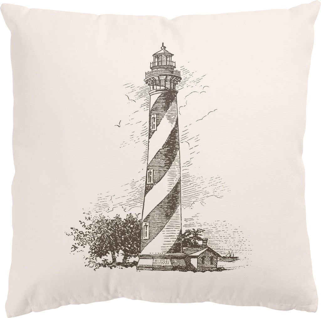 Dekokissen Strand drinnen / Indoor Zierkissen Samt waschbar Leuchtturm beige Illustration Sofakissen mit Füllung