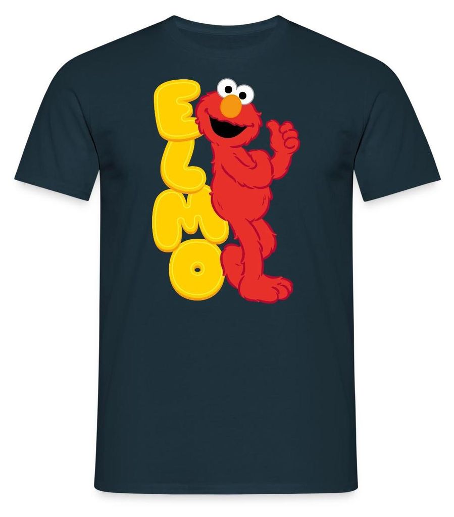 Spreadshirt Sesamstraße Elmo Mit Schriftzug Männer T-Shirt, M, Navy