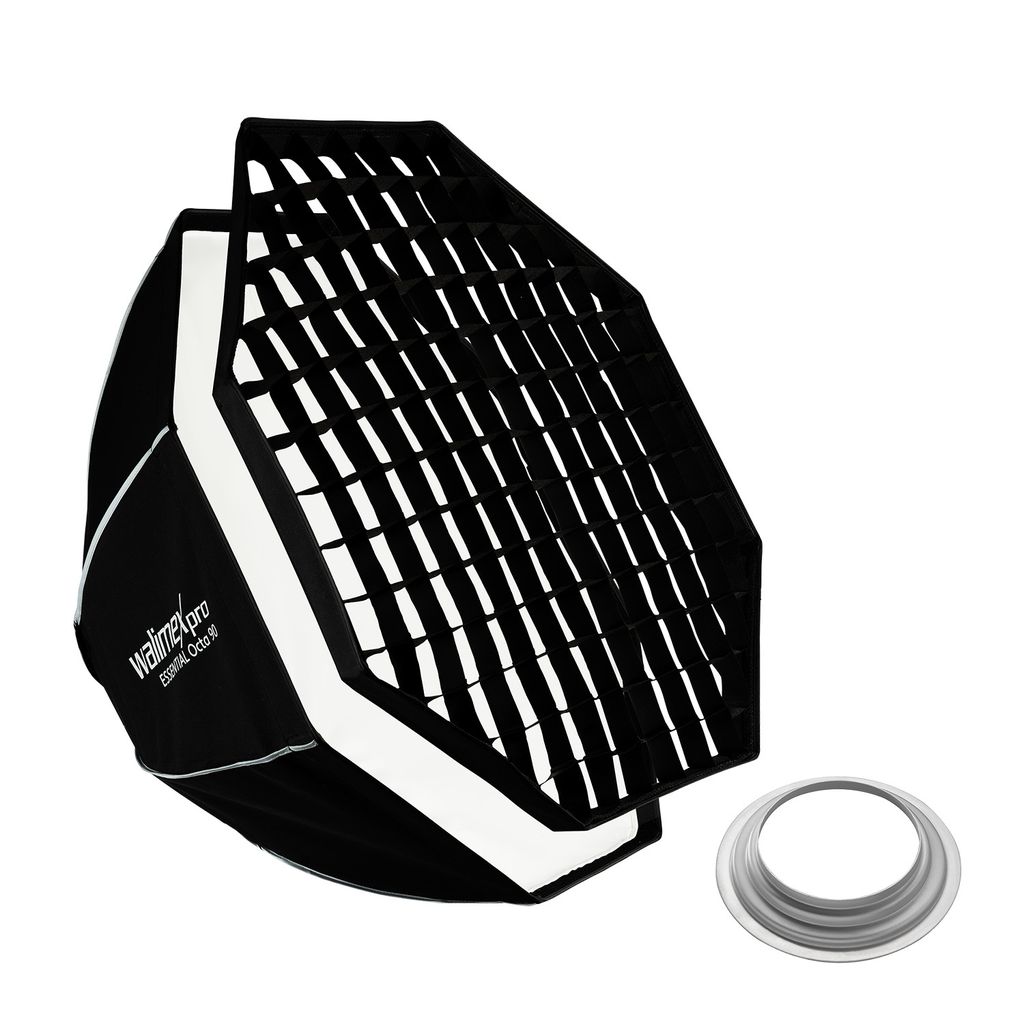 Walimex pro Essential Softbox Octagon 90cm + Adapter Hensel EH, 360°, einfacher Aufbau, inkl. Grid, Bowens Adapter und Transporttasche, ideal für...