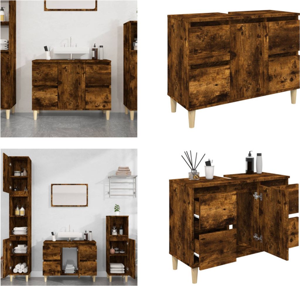 vidaXL Waschbeckenunterschrank Räuchereiche 80x33x60 cm Holzwerkstoff - Waschbeckenunterschrank - Waschbeckenunterschränke - Badezimmerschrank - ...