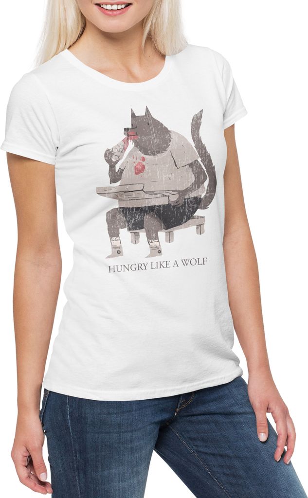 Urban Backwoods Hungry Like A Wolf, Damen T-Shirt, Farbe: Weiß, Größe: S