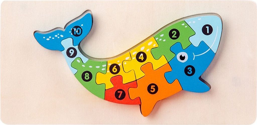 3D Verkehr Tier Dinosaurier Puzzle Blöcke mit numerischen Eingabeaufforderungen, geeignet für Kinder im Alter von 18 Monate und höher,Wal