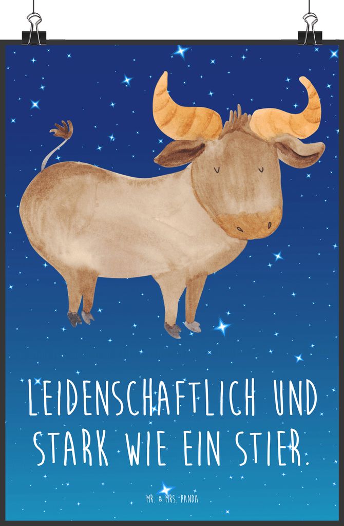 Mr. & Mrs. Panda Bild Sternzeichen Stier DIN A1 - Sternenhimmel Blau - Geschenk, drucke, Plakat, kunstdruck poster, wanddeko, Geburtstag Mai, Wandb...