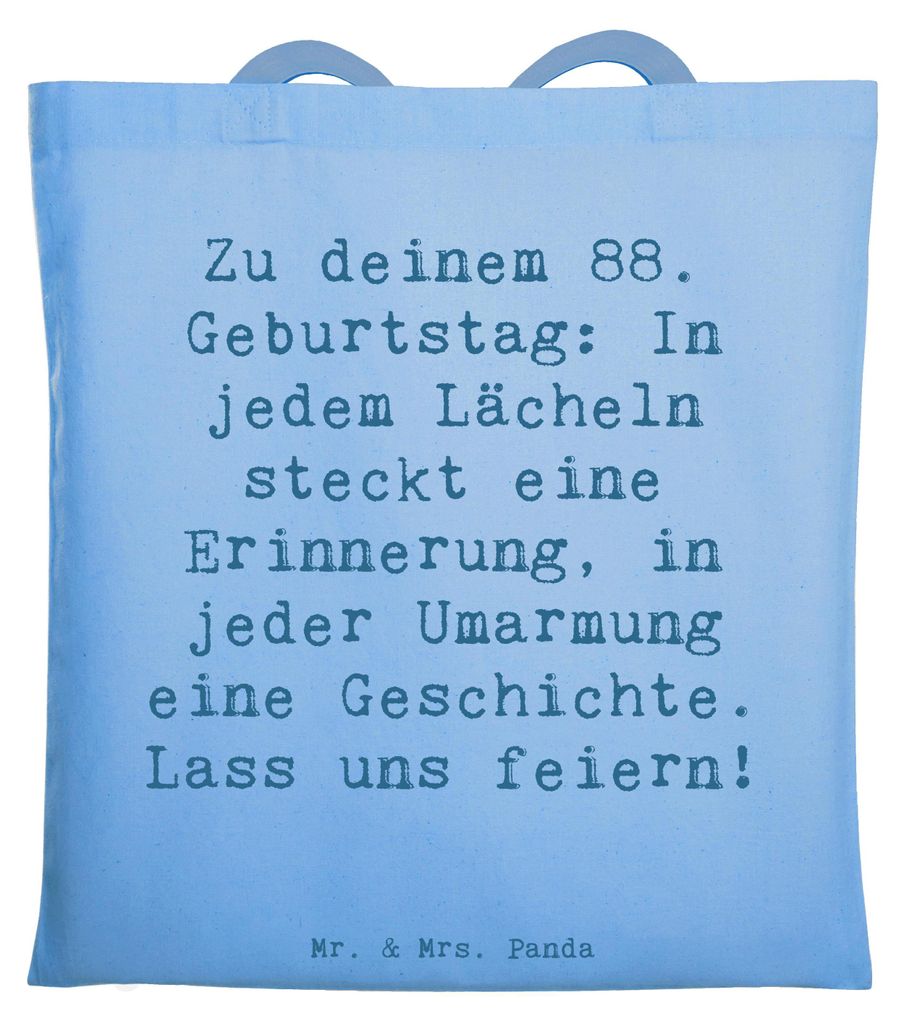 Mr. & Mrs. Panda Tote Bag Spruch 88 Geburtstag - Sky Blue - Geschenk, Uni Tasche, canvas, herzliche Geschenke, Alter, Geburtstagskind, Happy Birthd...