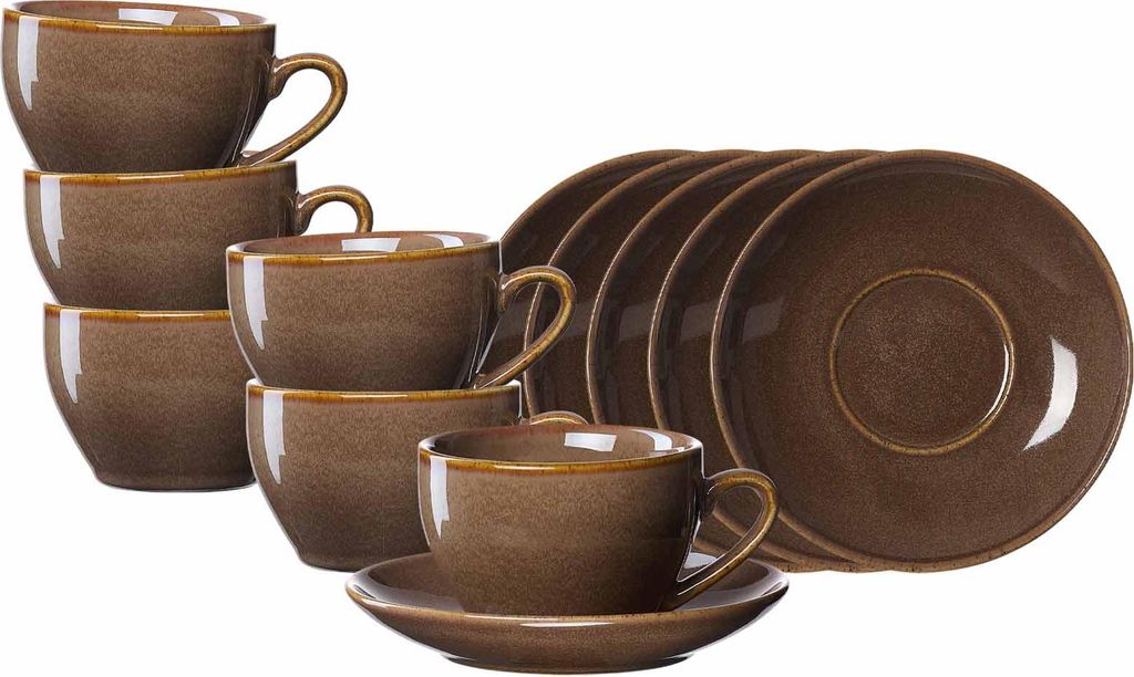 Ritzenhoff & Breker Sahara Kaffeetasse mit Untertasse 6er Set - Dunkelbraun