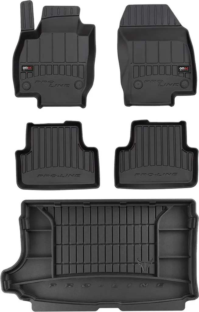 Set Tappetini e Vasca Baule OMAC VW T-Cross 2018-2025 Gomma Nera 5pz