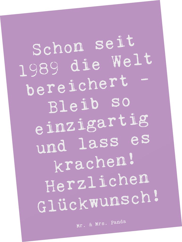 Mr. & Mrs. Panda Grußkarte Spruch 1989 Geburtstag - Lavendeltraum - Geschenk, Glückwunsch, Postkarten, bildkarte, Ansichtskarten, Freund, Herzlic...