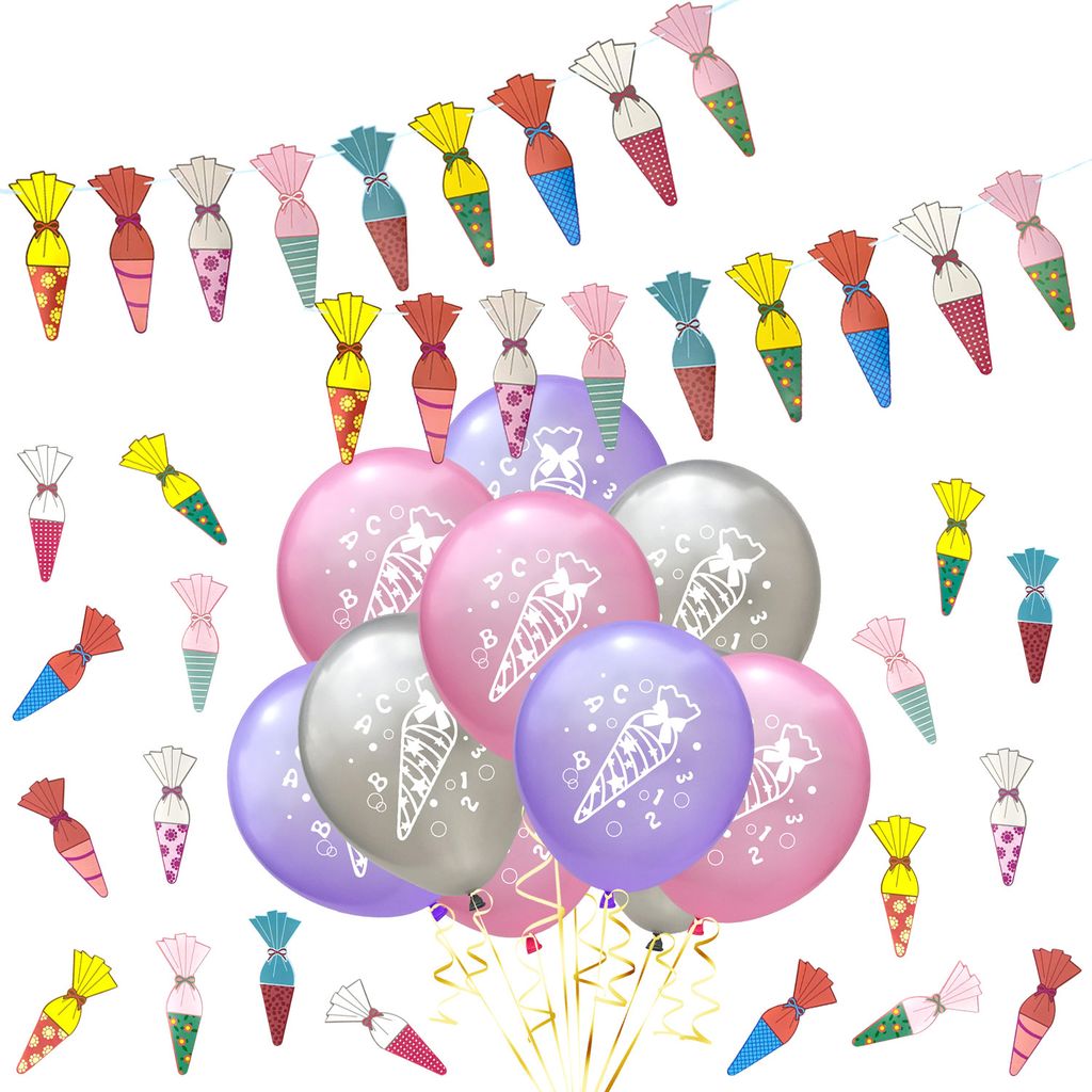 Oblique Unique Schuleinführung Schulanfang Einschulung Deko Set - Zuckertüten Girlande + Luftballon Set + Konfetti