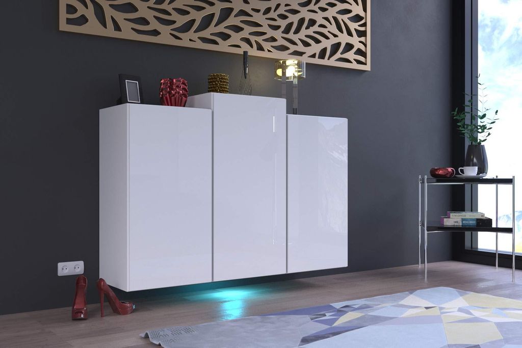 Furnitech K5 Modernes Wohnzimmer, Kommode, Schrank, Sideboard, Schlafzimmer, Esszimmer, Wohnzimmermöbel (LED weiß, K5-18HG-W2)