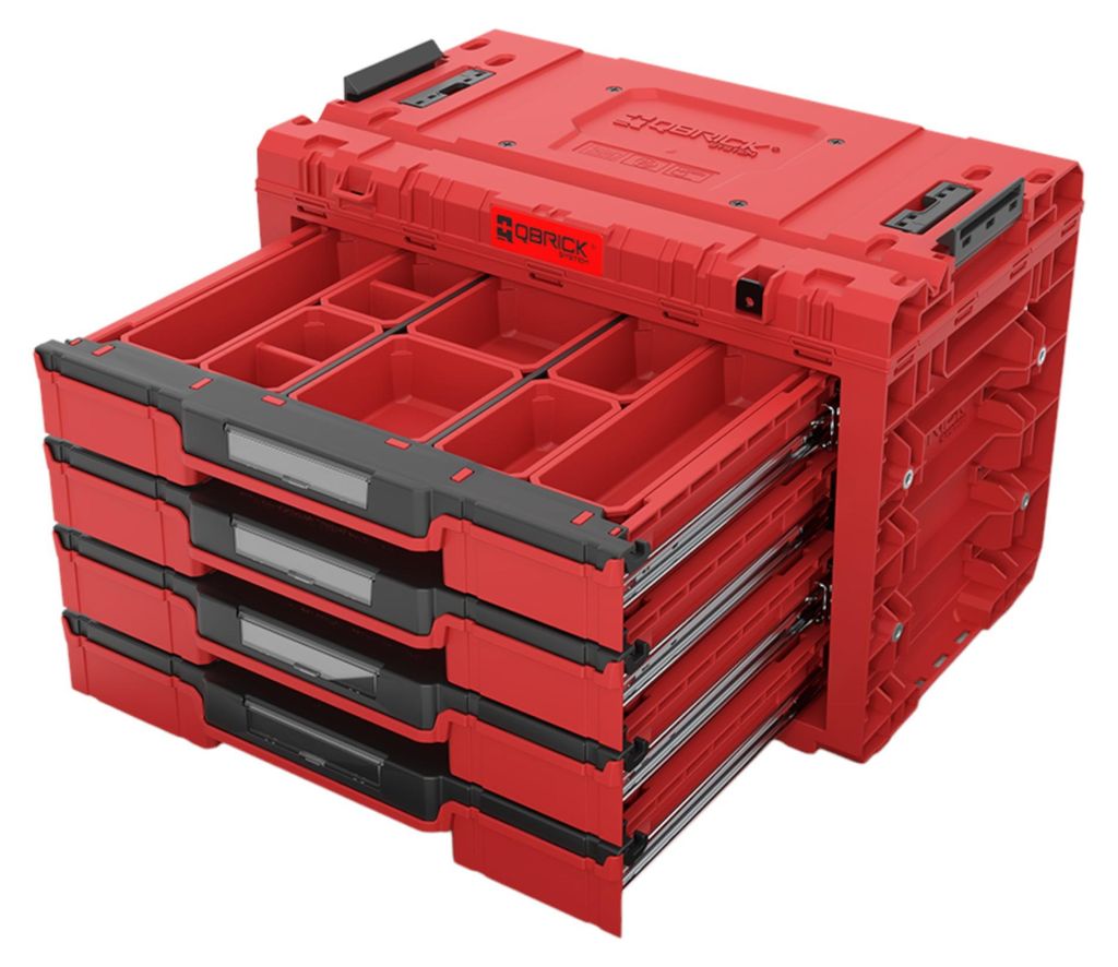 Qbrick System PRIME Drawer 4 Toolbox Expert RED ULTRA HD modularer Werkzeugkasten mit 4 Schubladen 542 x 335 x 369 mm 21,2 l