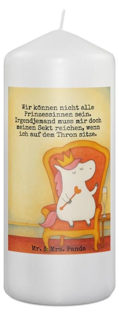 Mr. & Mrs. Panda Kerze Einhorn Prinzessin Design 19 x 8 cm - Weiß - Geschenk, Deko, Blockkerze, Erinnerungslicht, Bedruckte, Geburtstag, Monat, St...