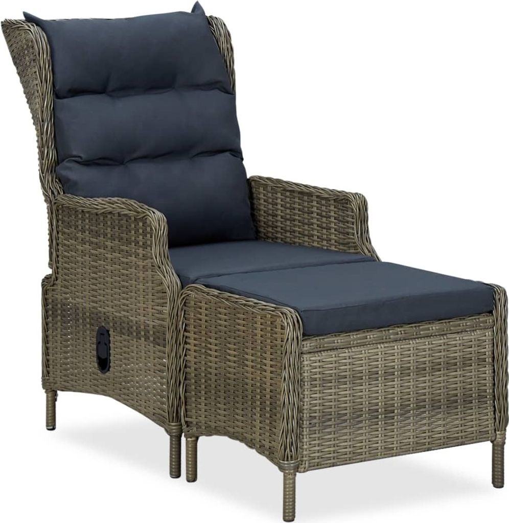 Verstellbarer Gartensessel mit Fußhocker Poly Rattan Braun