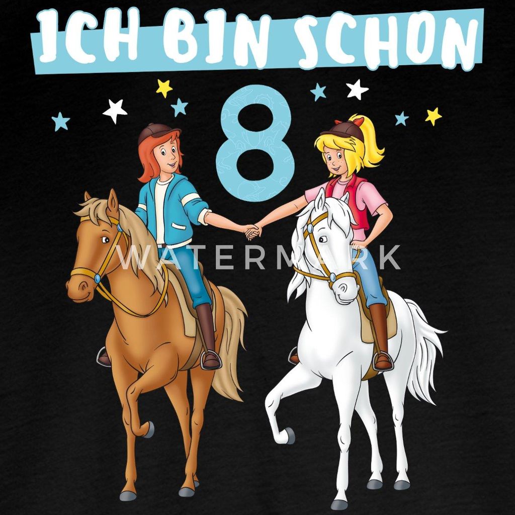 Spreadshirt Bibi & Tina Geburtstag Ich Bin Schon Acht Kinder Premium Langarmshirt, 134/140 (8 Jahre), Schwarz