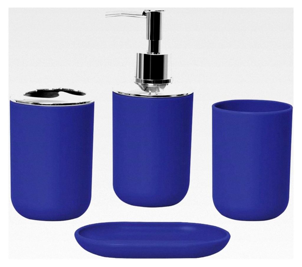 4-teiliges Badezimmer-Zubehör-Set mit Seifenspender, Becher, Seifenschale und Halter für Zahnbürsten und Zahnpasta (blau)