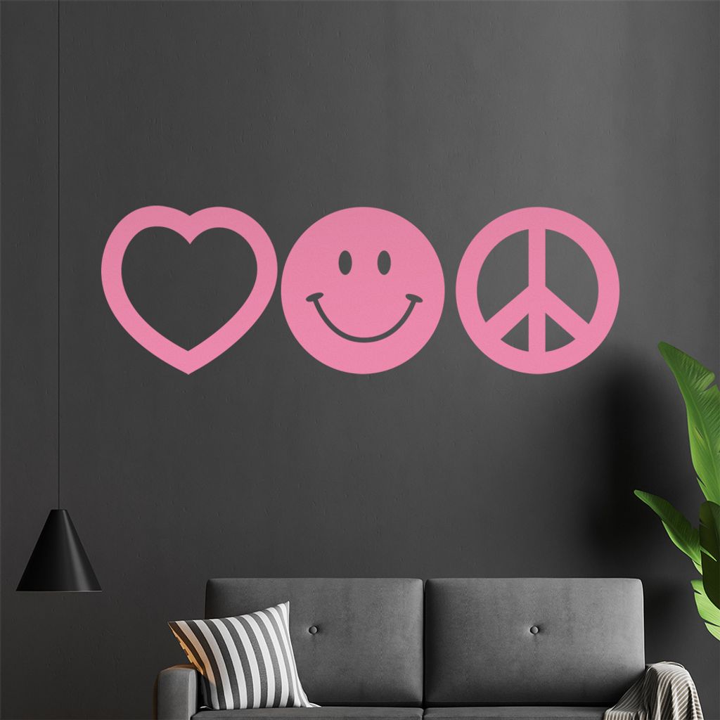 KIWISTAR Heart Smile Peace Symbol Wandtattoo in 6 Größen - Wandaufkleber Wall Sticker - Dekoration, Küche, Wohnzimmer, Schlafzimmer, Badezimmer